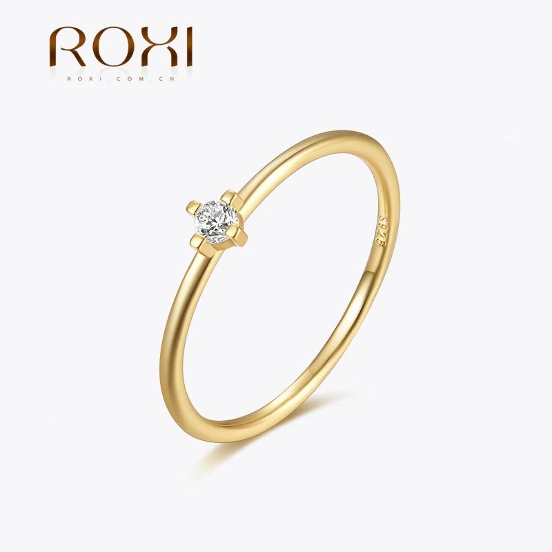 ROXI 925 Sterling Silver Japanese and Korean Minimalist Style Zircon Thin RingNiche Design Fashion Jewelry Wedding R